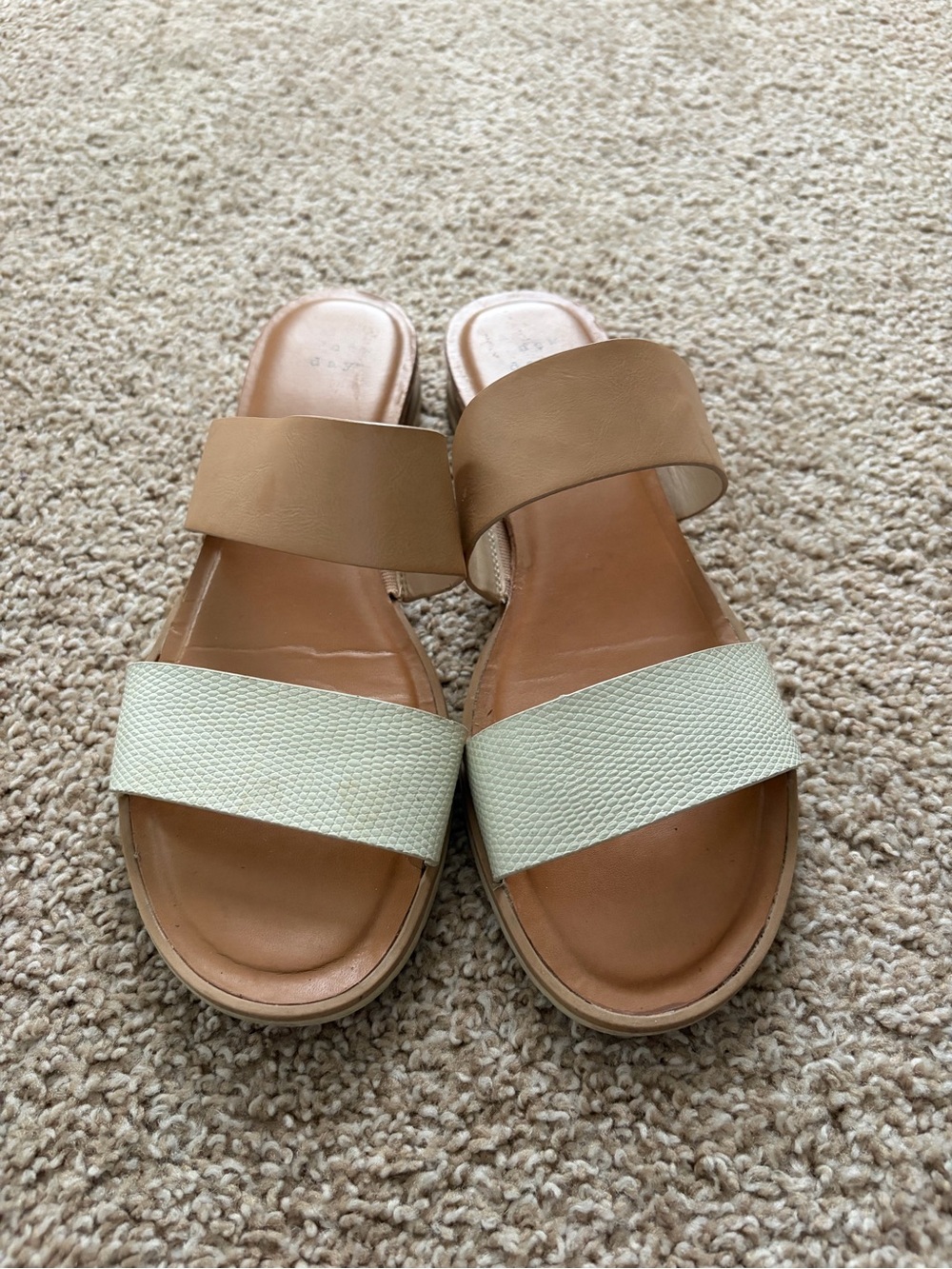 a new day Tan and Cream Double-Band Slide Sandals